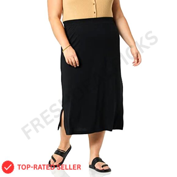 Pull-On Knit Midi Skirt Stretchy Casual Chic Minimal Day to Night Wear - Picture 4 of 6